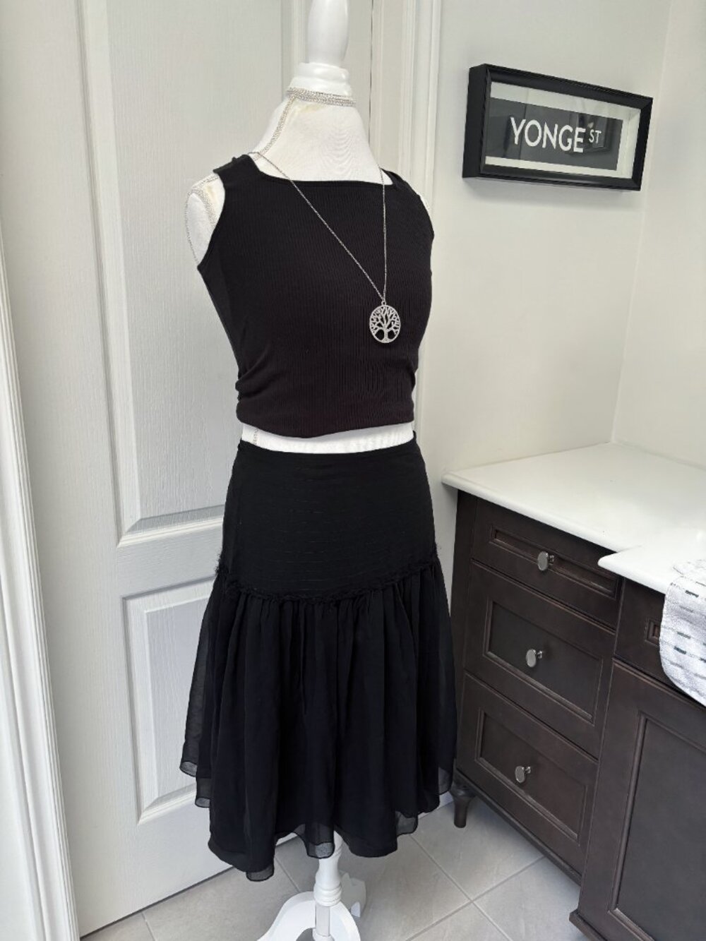 Kenzie 100% Silk Black Tiered Skirt | Size 10 | Romantic Goth / Dark Academia - Picture 2 of 10